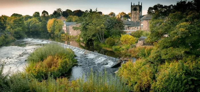 Bingley Church and River Aire from Ireland Bridge
