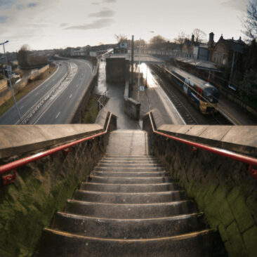 Panoramic view of Bingley Train station from top of steps on Park Road