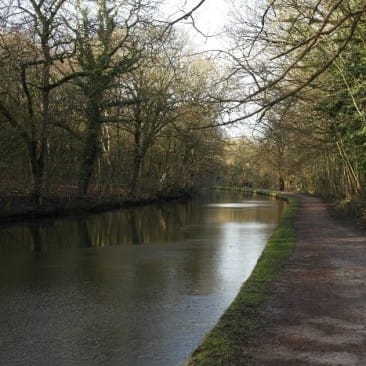 Leeds and Liverpool canal through Hirst Wood near Saltaire
