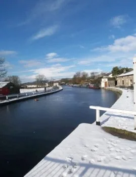Five Rise Locks Café covered in snow