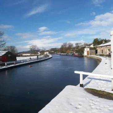 Five Rise Locks Café covered in snow
