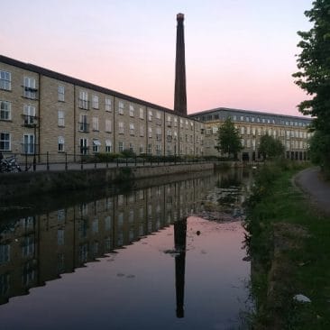 Sunset over Britannia Wharf Mill in Bingley