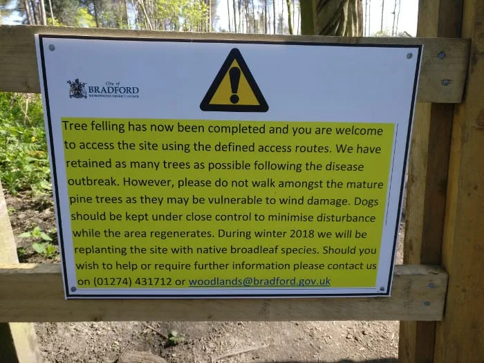 Tree Felling Sign at St-Ives Bingley