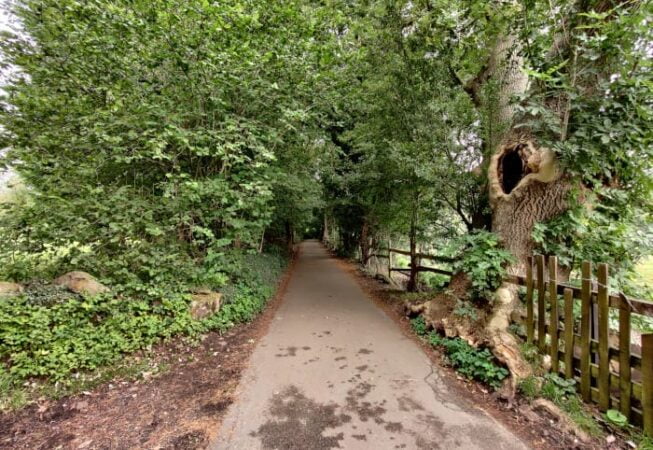 Beckfoot Lane is a quiet road which runs above the River Aire. It connects Bradford Road to Beck Foot Pack Horse Bridge and St Ives Estate.