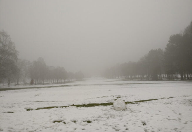 A very different type of golf ball has landed on St-Ives Golf Course covered with snow
