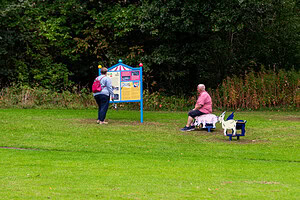 Myrtle Park visitors enjoying Bingley Heritage Trail installation