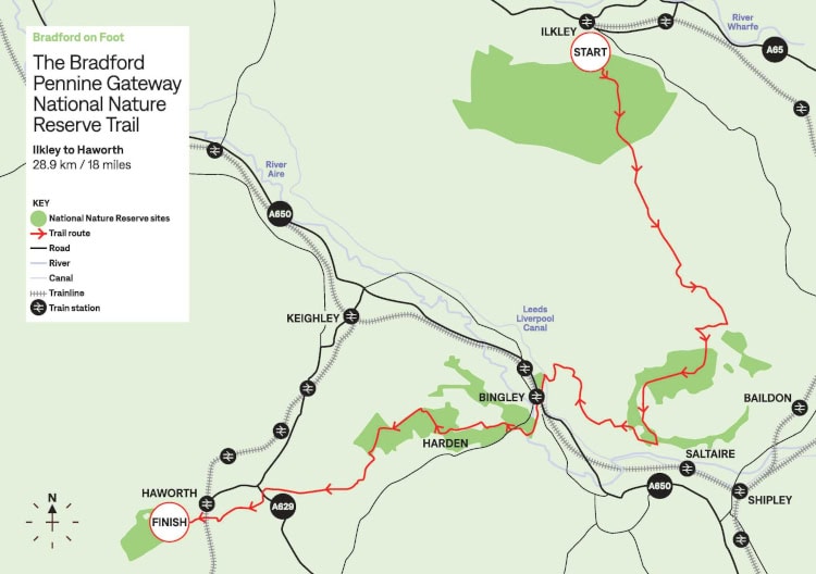 Map of Bradford Pennine Gateway Trail Walking Route